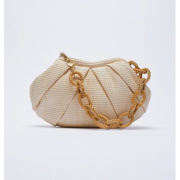 Zara Handbags - Zara Raffia Chain Link Woven Shoulder Bag Clutch